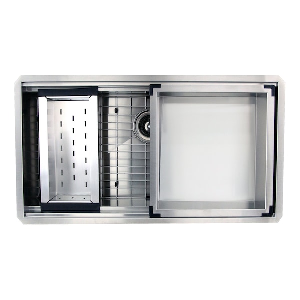 Nantucket Sinks 36In Large Prep Station Single Bowl Undermount Stainless Steel Kitchen Sink W/Compatible Accessories ZR-PS-3620-16 - main